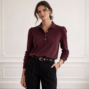 Tuckernuck Puff Sleeve Peggy Polo Plum Purple in Winetasting Size Small NWT